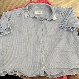 THE GREAT. Blue Striped Button Down Shirt
